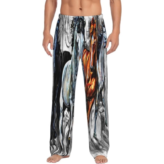 Daiia Men'S Four Running Horses Pants,Bottoms Sleep Lounge,Pajama Pants,Pj Bottoms Drawstring And Pockets-X-Large