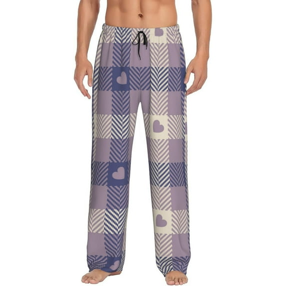 Daiia Men'S Heart Check Plaid Pants,Bottoms Sleep Lounge,Pajama Pants,Pj Bottoms Drawstring And Pockets-Medium