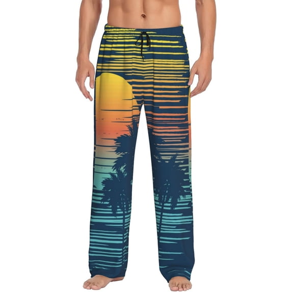 Daiia Men'S Palm Trees Pants,Bottoms Sleep Lounge,Pajama Pants,Pj Bottoms Drawstring And Pockets-Large
