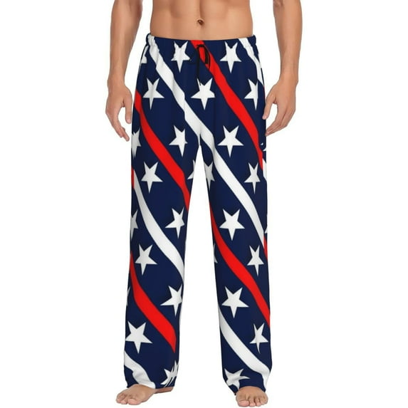 Daiia Men'S Patriotic Star Pants,Bottoms Sleep Lounge,Pajama Pants,Pj Bottoms Drawstring And Pockets-Small