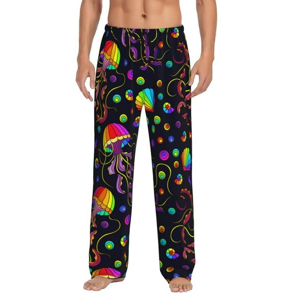 Daiia Men'S Rainbow Jellyfishes Pants,Bottoms Sleep Lounge,Pajama Pants,Pj Bottoms Drawstring And Pockets-Large