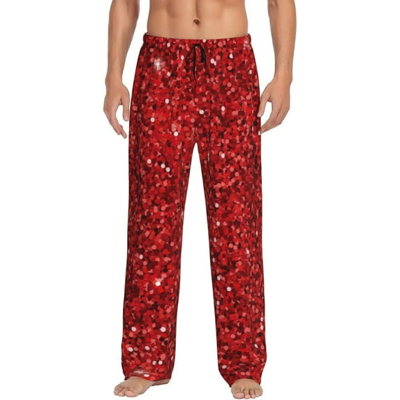 Daiia Men'S Red Glitter Pants,Bottoms Sleep Lounge,Pajama Pants,Pj Bottoms Drawstring And Pockets-Large