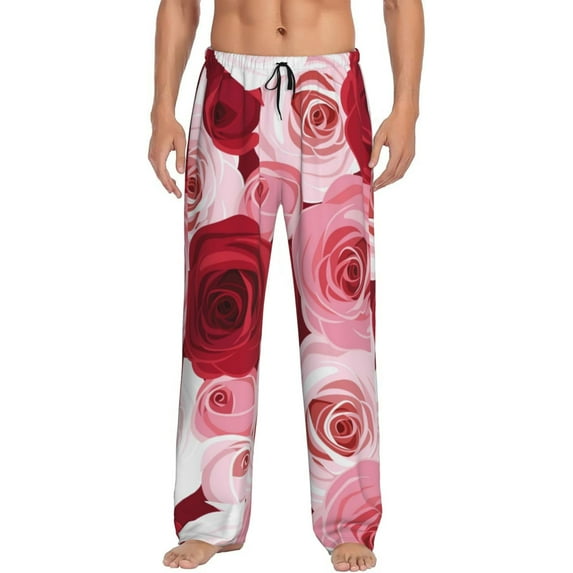 Daiia Men'S Rose Pants,Bottoms Sleep Lounge,Pajama Pants,Pj Bottoms Drawstring And Pockets-Medium