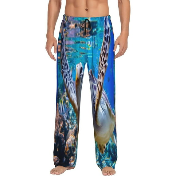 Daiia Men'S Sea Turtle Swims Pants,Bottoms Sleep Lounge,Pajama Pants,Pj Bottoms Drawstring And Pockets-Large