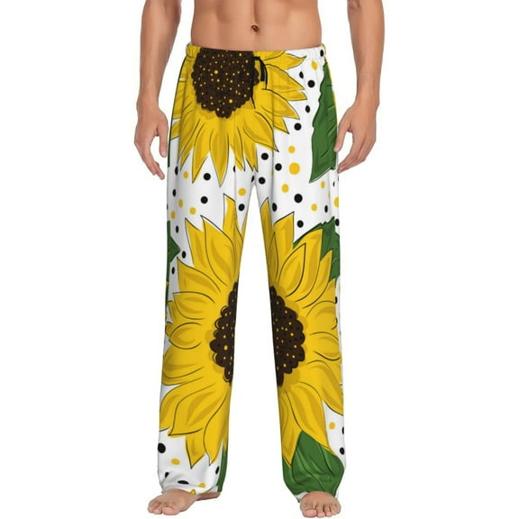 Daiia Men'S Sunflowers Pants,Bottoms Sleep Lounge,Pajama Pants,Pj Bottoms Drawstring And Pockets-Small