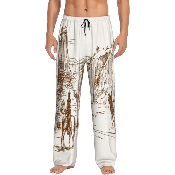 Daiia Men'S Western Desert Cowboys Pants,Bottoms Sleep Lounge,Pajama Pants,Pj Bottoms Drawstring And Pockets-Small