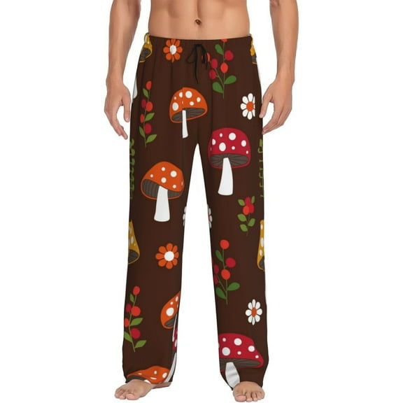 Daiia Men'S Woodland Mushroom Pants,Bottoms Sleep Lounge,Pajama Pants,Pj Bottoms Drawstring And Pockets-Medium