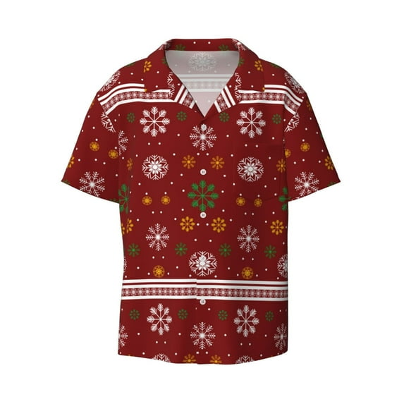 Daiia Merry Christmas Men's Linen Shirts Short Sleeve Casual Shirts Button Down Shirt for Men Beach Summer Wedding Shirt-X-Large
