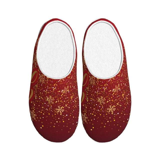 Daiia Merry Christmas Print Women’s Fuzzy Slippers Memory Foam 