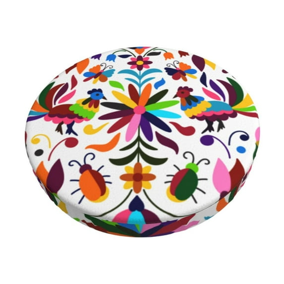 Daiia Mexican Bright Style Stool Covers Round,Round Bar Stool Covers Waterproof Bar Chair Covers Washable Stool Cushion Slipcover for 12-14 Inch Chair-13 inch