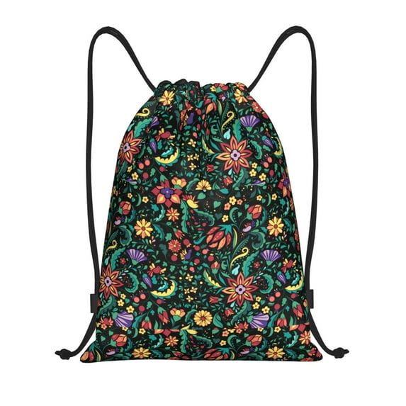 Daiia Mexican Flower 1 Pattern Drawstring Backpack, Gym Bag, Lightweight Backpack, Water-Resistant Bag Travel Sports Backpack, Fitness Bag, Yoga Bag-Medium