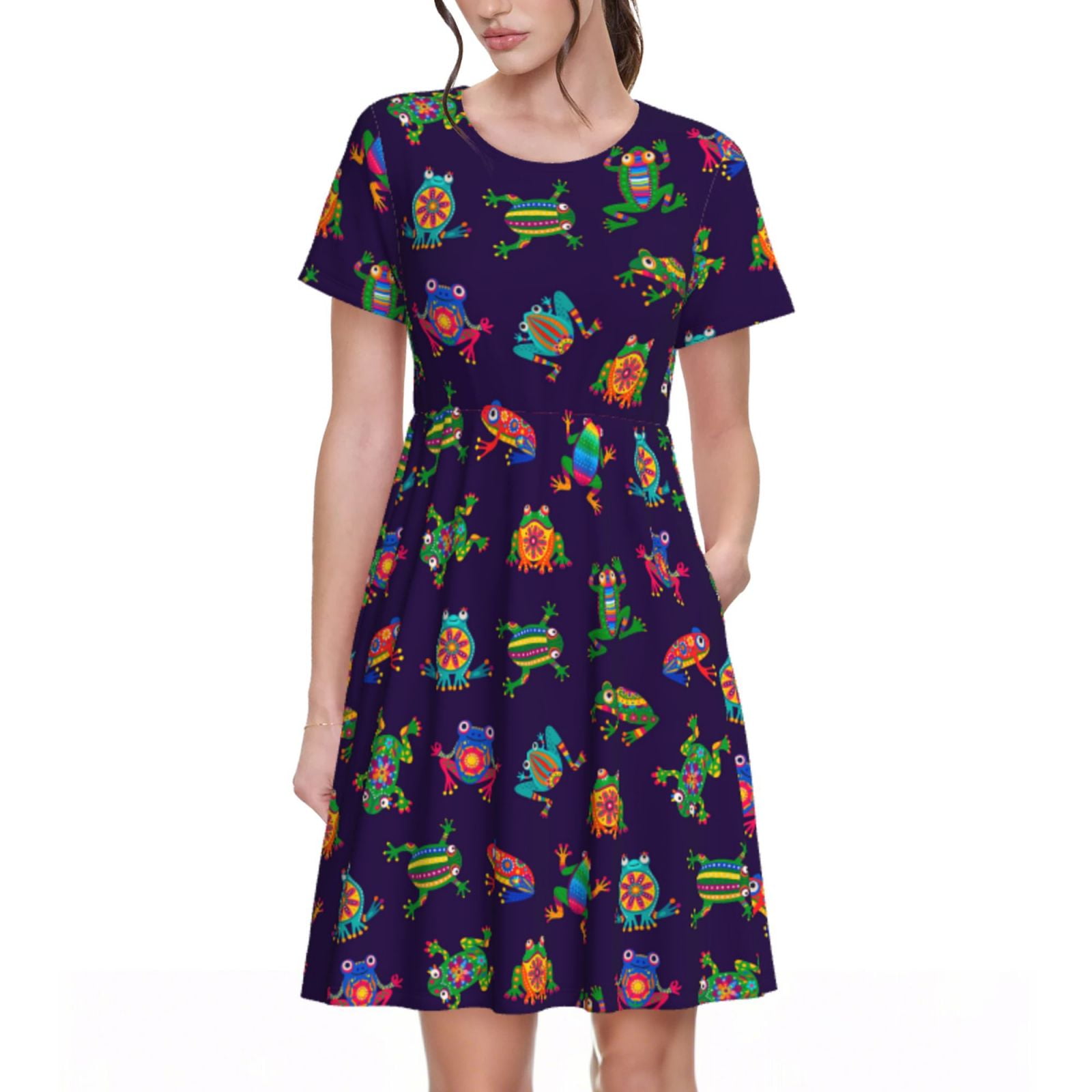 Daiia Mexican Frogs Print Women's Dresses 2025 Trendy Short sleeve ...