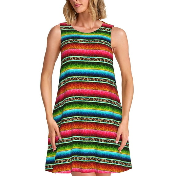 Daiia Mexican Leopard Serape Blanket Stripes Print Women's Dresses 2025 Trendy Short sleeve Dresses Casual Baggy Flowy Maxi Sun Dresses