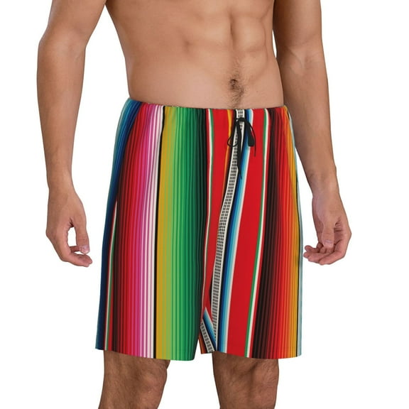 Daiia Mexican Serape Blanket Stripes Mens Woven Stretch Pajama Short,Short Pajama Pants-Medium