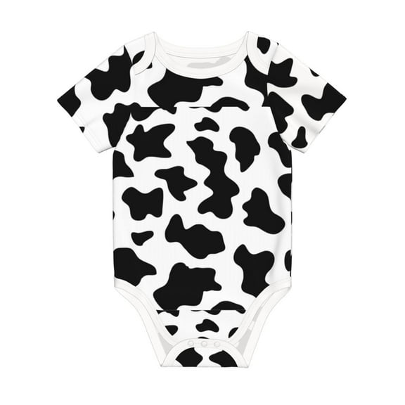 Daiia Milk Cow Printed Unisex-Baby Short Sleeve Onesies Bodysuits Baby Climbing Clothes Soft and Comfortable Romper with Expandable Shoulder Design-9M