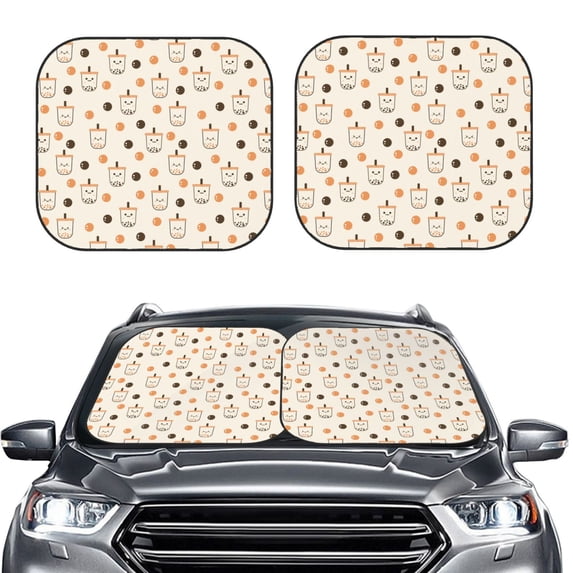 Daiia Milk Tea 2PCS Car Windshield Sun Shade, Foldable Sun Shield for Car Front Window, Auto Sun Blocker Visor Protector Universal for Truck SUV Pickup-Medium
