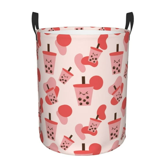 Daiia Milk Tea Round Laundry Basket with Handles Thickened Waterproof Circular hamper,Dirty Clothes Storage Basket for Bedroom,Bathroom,College Dorm-Medium