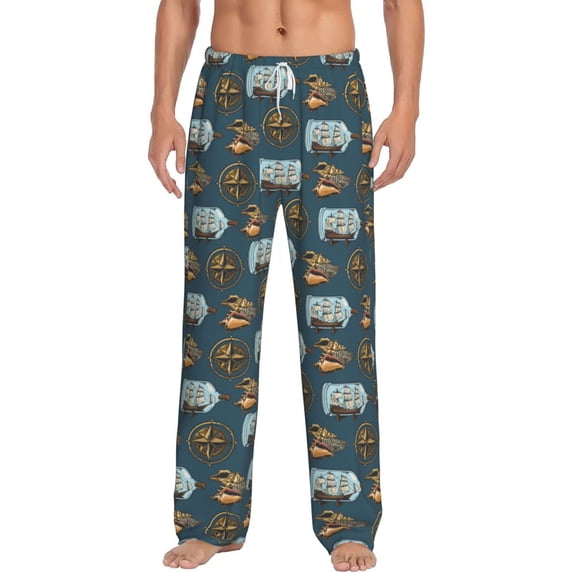 Daiia Miniature Ship In Bottle Men's Sleep Pant with Pockets and Drawstring,Pajama Pants-X-Large