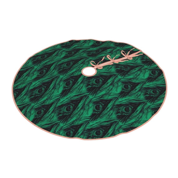 Daiia Mint Bird Feathers Drawing Merry Christmas Tree Skirt , Xmas Large Lace-up Tree Skirt, Santa Snowflakes Rustic Home Decorations New Year Party Farmhouse Decor-30"