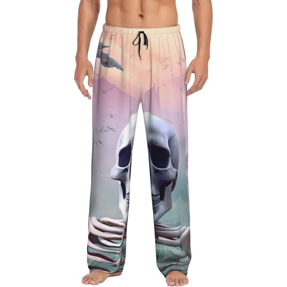 Daiia Mist Sunflower Skull Men's Sleep Pant with Pockets and Drawstring,Pajama Pants-Large