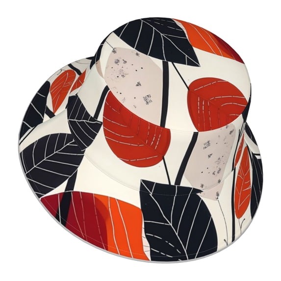 Daiia Modern Abstract Leaf Pattern Pattern Bucket Hat - Trendy Cotton Sun Hat for Beach, Golf, Fishing - Fun Outdoor Vacation Boonie for Men and Women
