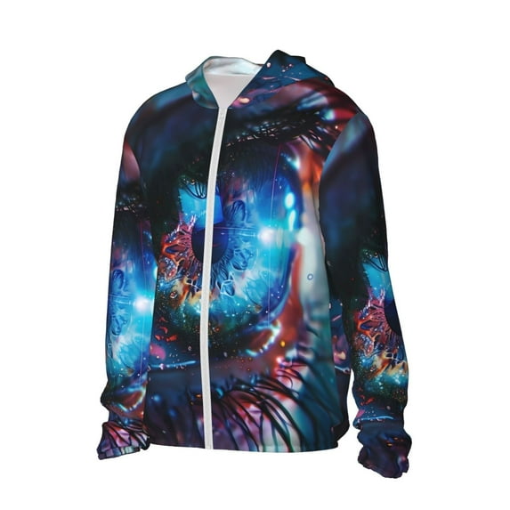 Daiia Modern Colorful Eyes UPF 50+ Sun Protection Hoodie Jacket Lightweight Long Sleeve Sun Shirt for Women Men with Pocket Hiking Outdoor-Large