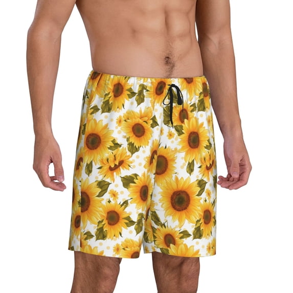 Daiia Modern Elegant Sunflower Mens Woven Stretch Pajama Short,Short Pajama Pants-Large