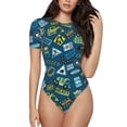 thumbnail image 1 of Daiia Modern Excavator print Women's Crew Neck Short Sleeve Bodysuit Fashion Tops Fit Casual Basic Extender Bodysuit-X-Large, 1 of 9