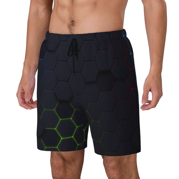 Daiia Modern Hexagonal Neon Grid Mens Swim Trunks Swim Shorts Quick Dry Swim Shorts with Mesh Lining Pockets-3X-Large