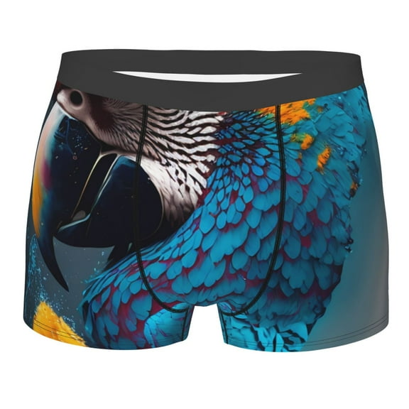 Daiia Modern Style Blue Parrot Men's Underwear Boxer Briefs, Cotton Stretch Moisture-Wicking Underwear-Small
