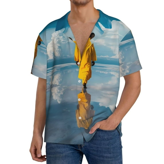 Daiia Monk Walking On Water Men's Linen Shirts Short Sleeve Casual Shirts Button Down Shirt for Men Beach Summer Wedding Shirt-