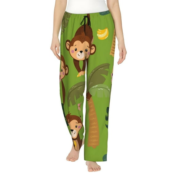 Daiia Monkeys Swinging from Palms Women's Sleep Pant with Pockets and Drawstring,Pajama Pants-Small