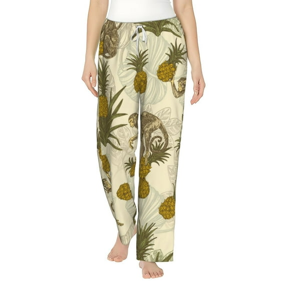 Daiia Monkeys and Pinealpples Women's Sleep Pant with Pockets and Drawstring,Pajama Pants-Medium