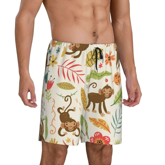 Daiia Monkeys in the Jungle Mens Woven Stretch Pajama Short,Short Pajama Pants-XX-Large