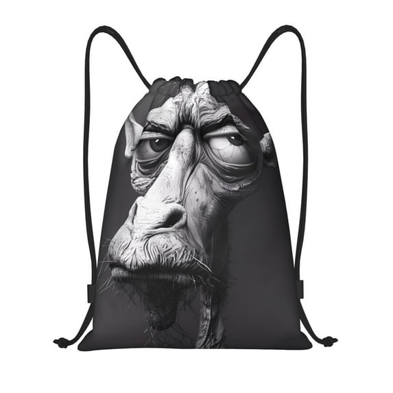 Daiia Monochrome Giraffe Expression Pattern Drawstring Backpack, Gym Bag, Lightweight Backpack, Water-Resistant Bag Travel Sports Backpack, Fitness Bag, Yoga Bag-Medium