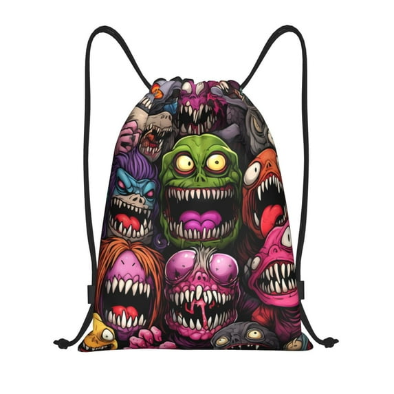 Daiia Monstrous Cartoon Characters Pattern Drawstring Backpack, Gym Bag, Lightweight Backpack, Water-Resistant Bag Travel Sports Backpack, Fitness Bag, Yoga Bag-Small