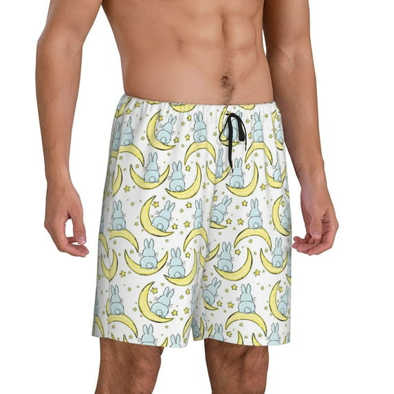 Daiia Moon And Rabbit Mens Woven Stretch Pajama Short,Short Pajama Pants-Small