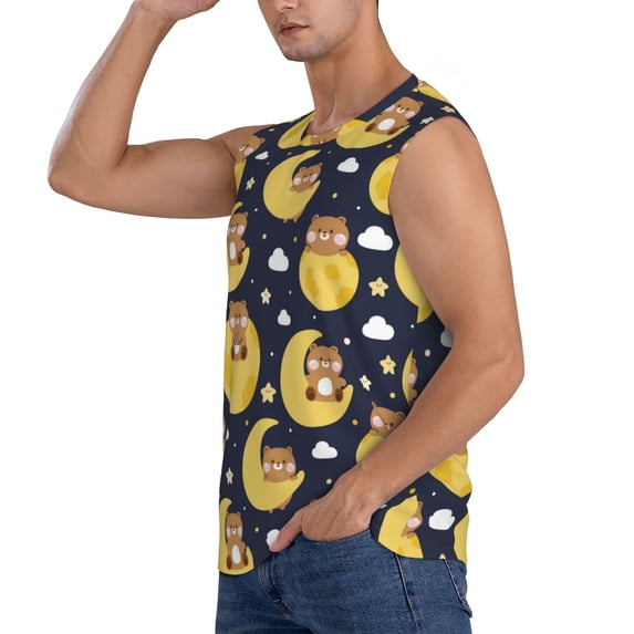 Daiia Moon Bear Printed Men's Tank Tops,Casual Soft Sleeveless Gym Muscle Shirts Bodybuilding Tee-Medium