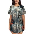 thumbnail image 1 of Daiia Moon Flower White Owl Pattern Womens Pajama Sets Short Sleeve Pajamas for Women Sets Soft Lounge Sets Casual Round Neck Sleepwear PJS-X-Large, 1 of 7