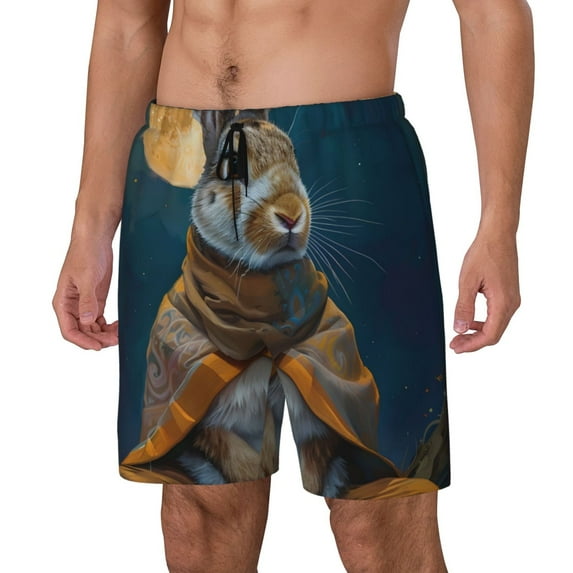 Daiia Moon Night Sky Cute Rabbit Mens Swim Trunks Swim Shorts Quick Dry Swim Shorts with Mesh Lining Pockets-Large