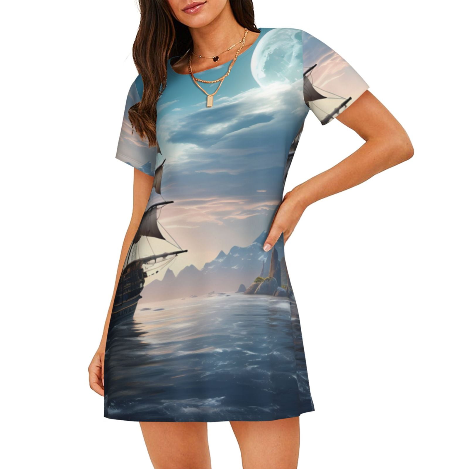 INTIMO Women's Bear Sailboat Novelty Nightshirt - Cotton Knit Sleep Shirt, Medium
