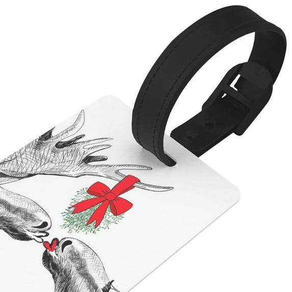 Daiia Moose Kissing Under Mistletoe Durable Luggage Tags with Secure Strap Travel ID Tags Suitcase ID Tags Bag Identification Tags - Easy Identification for Men and Women