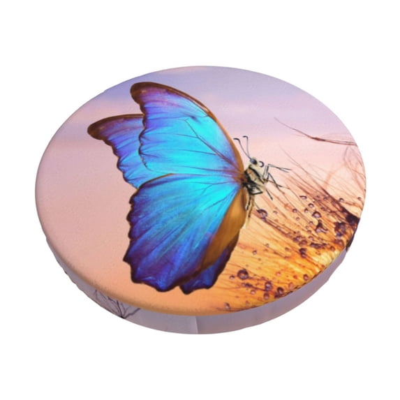 Daiia Morpho butterfly and dandelion Pattern Stool Covers Round,Round Bar Stool Covers Waterproof Bar Chair Covers Washable Stool Cushion Slipcover for 12-14 Inch Chair-13 inch