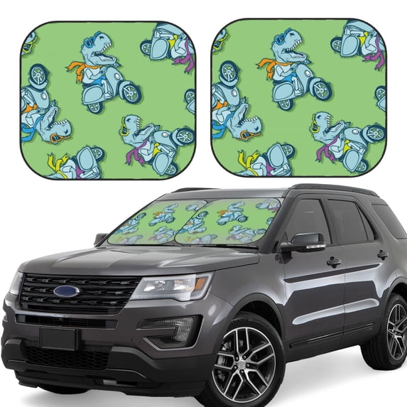 Daiia Motorcycle Riding Dinosaur 2PCS Car Windshield Sun Shade, Foldable Sun Shield for Car Front Window, Auto Sun Blocker Visor Protector Universal for Truck SUV Pickup-Small