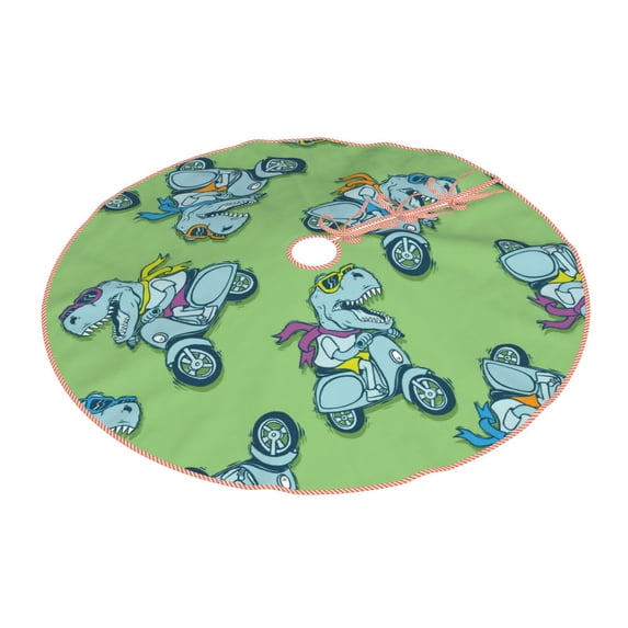 Daiia Motorcycle Riding Dinosaur Drawing Merry Christmas Tree Skirt , Xmas Large Lace-up Tree Skirt, Santa Snowflakes Rustic Home Decorations New Year Party Farmhouse Decor-36"