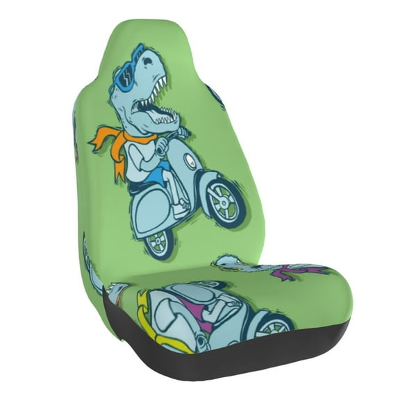 Daiia Motorcycle Riding Dinosaur Printed Car Seat Cover - Waterproof & Sweatproof - Universal Fit, Machine Washable, Non-Slip - Seat Protector for Car, Truck, SUV, Van (1 Pack)