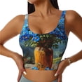 thumbnail image 1 of Daiia Mountain Blue Flowers Vase Printed Women's Sports Bra, Breathable Activewear Bra with U-Back Design and Removable Pads, Comfortable and Supportive for Yoga, Workout-Medium, 1 of 8