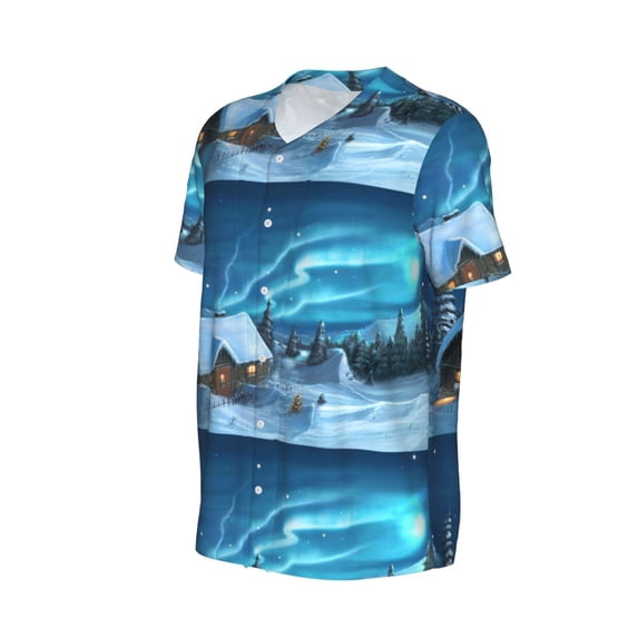 Daiia Mountain Cottage In Snow Mens Baseball Jersey Button Down Shirts Short Sleeve Sports Uniforms-X-Large