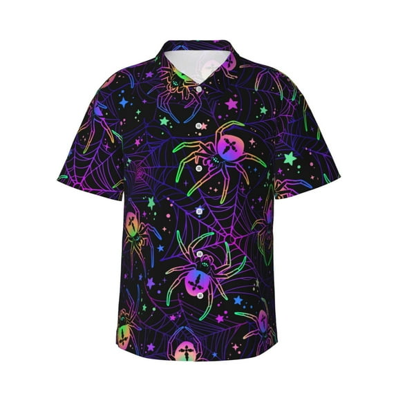 Daiia Multi-colored Spiders Hawaiian Shirt for Men Gentle Cotton Regular Short Sleeve Casual-Medium