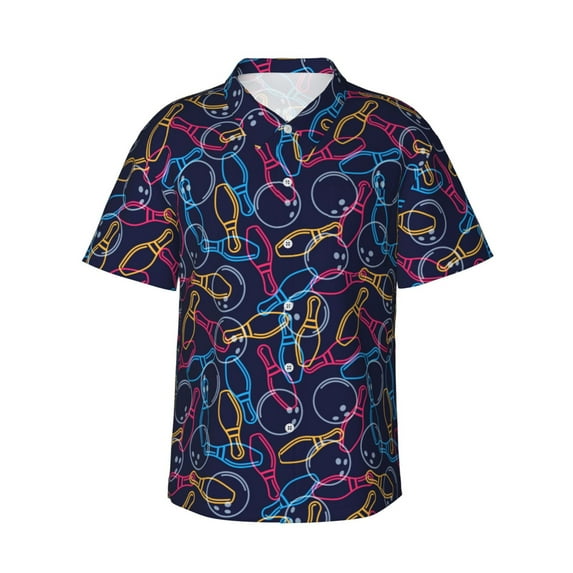Daiia Multicolor Bowling Hawaiian Shirt for Men Gentle Cotton Regular Short Sleeve Casual-3X-Large